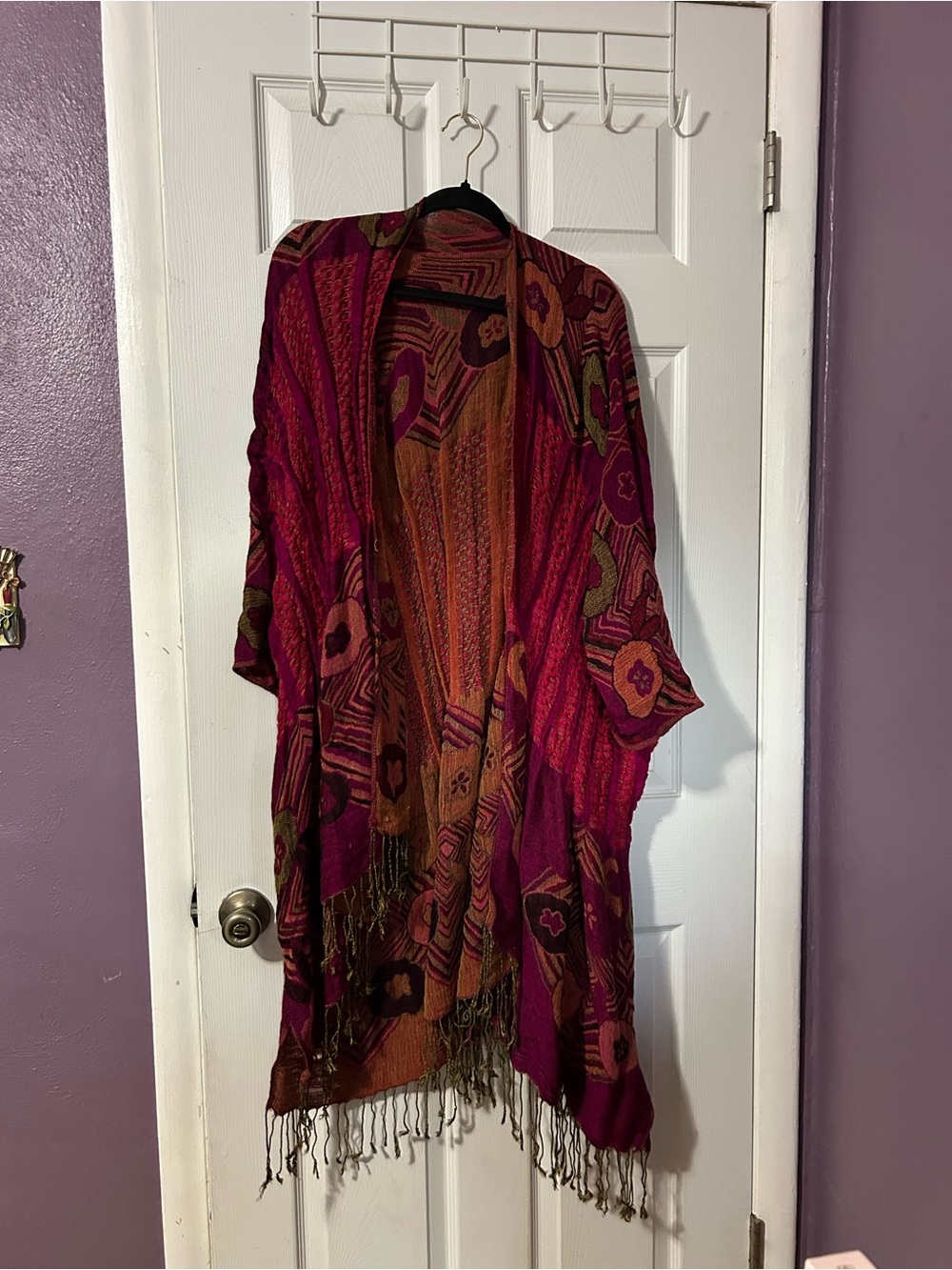Rapti BOHO reversable poncho sweater pint floral whimsy spring fairy‎ hippy